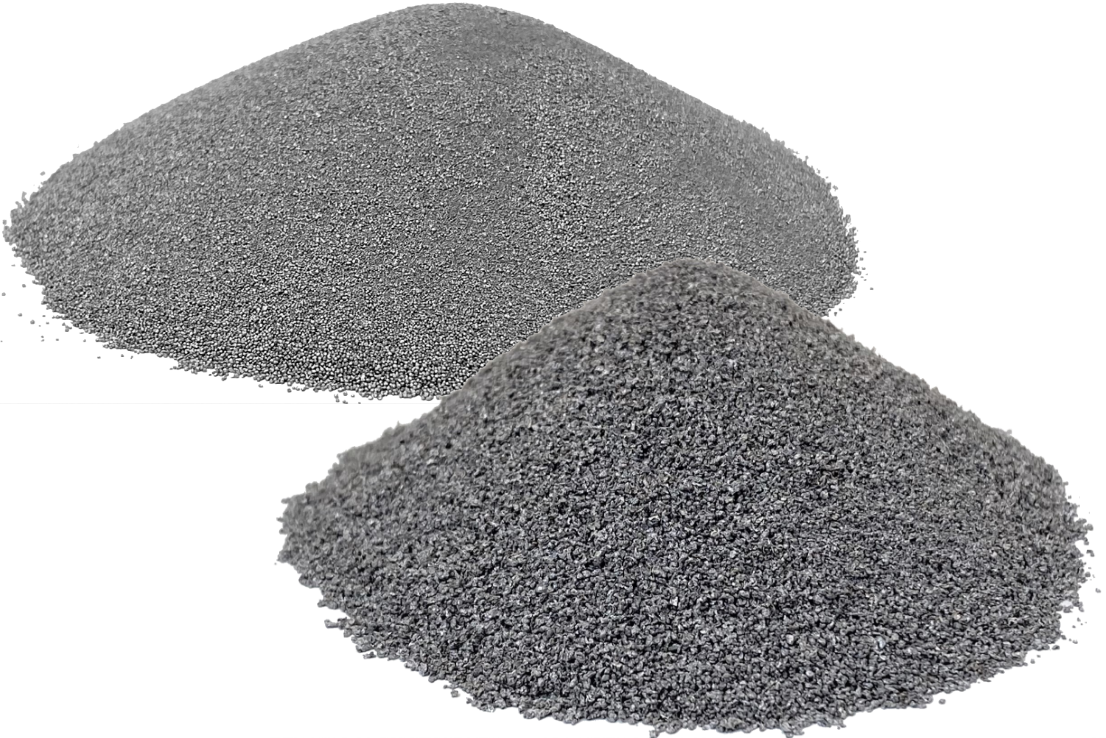 Two piles of aluminum granules